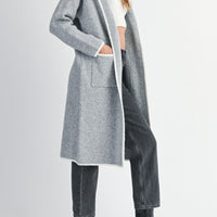 Contrast Trim Knit Lapel Open Cardigan