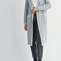 Contrast Trim Knit Lapel Open Cardigan