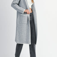 Contrast Trim Knit Lapel Open Cardigan