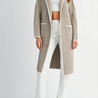 Contrast Trim Knit Lapel Open Cardigan