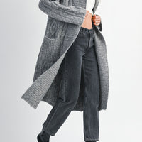 Cozy Cable Knit Longline Cardigan Coat with Hood