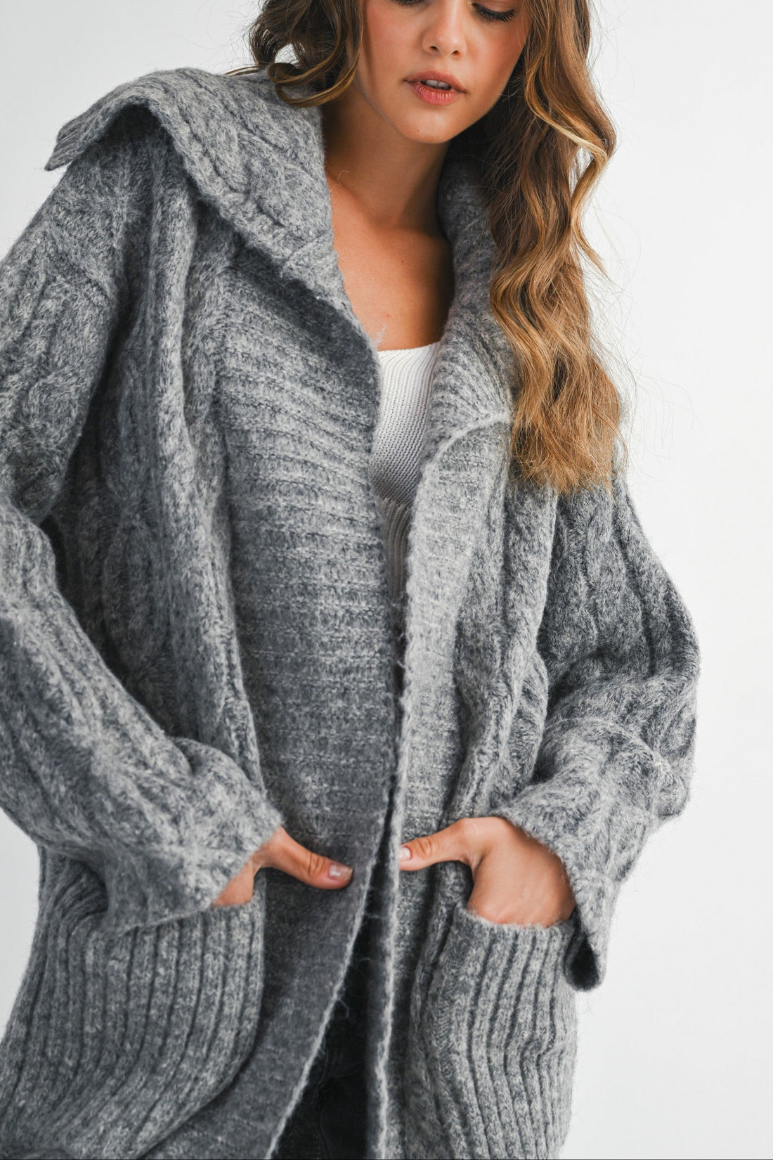 Cozy Cable Knit Longline Cardigan Coat with Hood