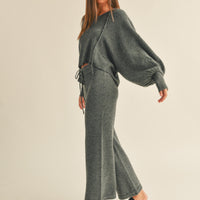 Balloon Sleeve Knit Hoodie Sweater