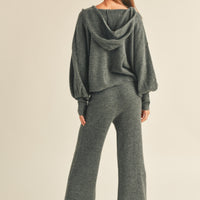 Balloon Sleeve Knit Hoodie Sweater