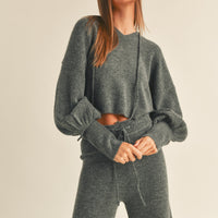 Balloon Sleeve Knit Hoodie Sweater