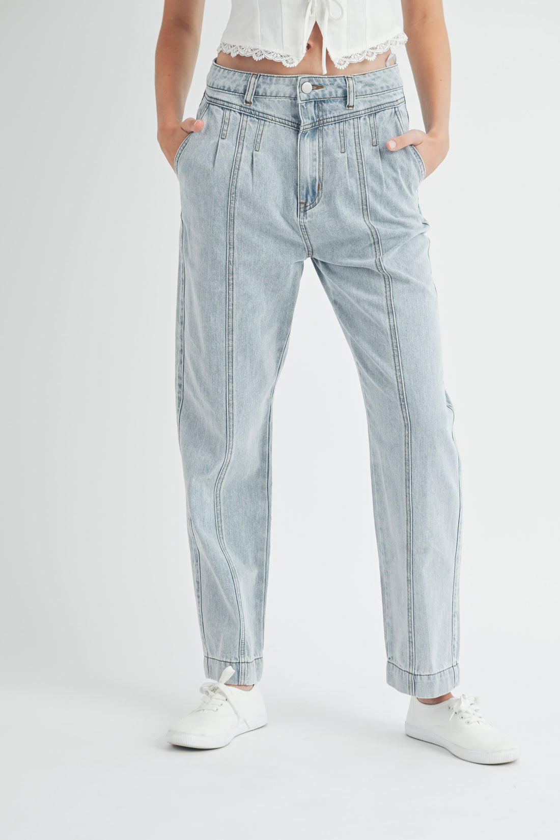 Pleated Detail Denim Jeans