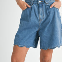 Scallop Hem Denim Bermuda Shorts