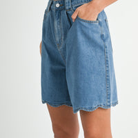 Scallop Hem Denim Bermuda Shorts