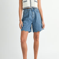 Scallop Hem Denim Bermuda Shorts