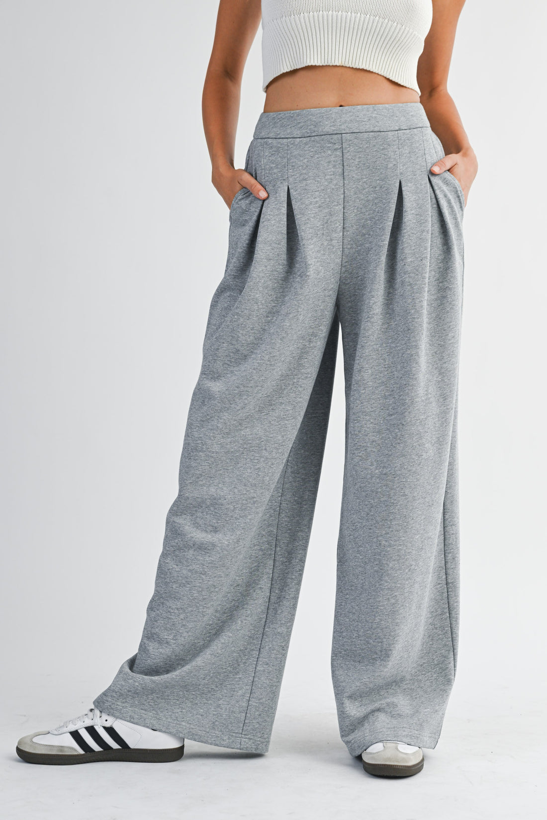 Wide Leg Pleated Lounge Pants with Pockets