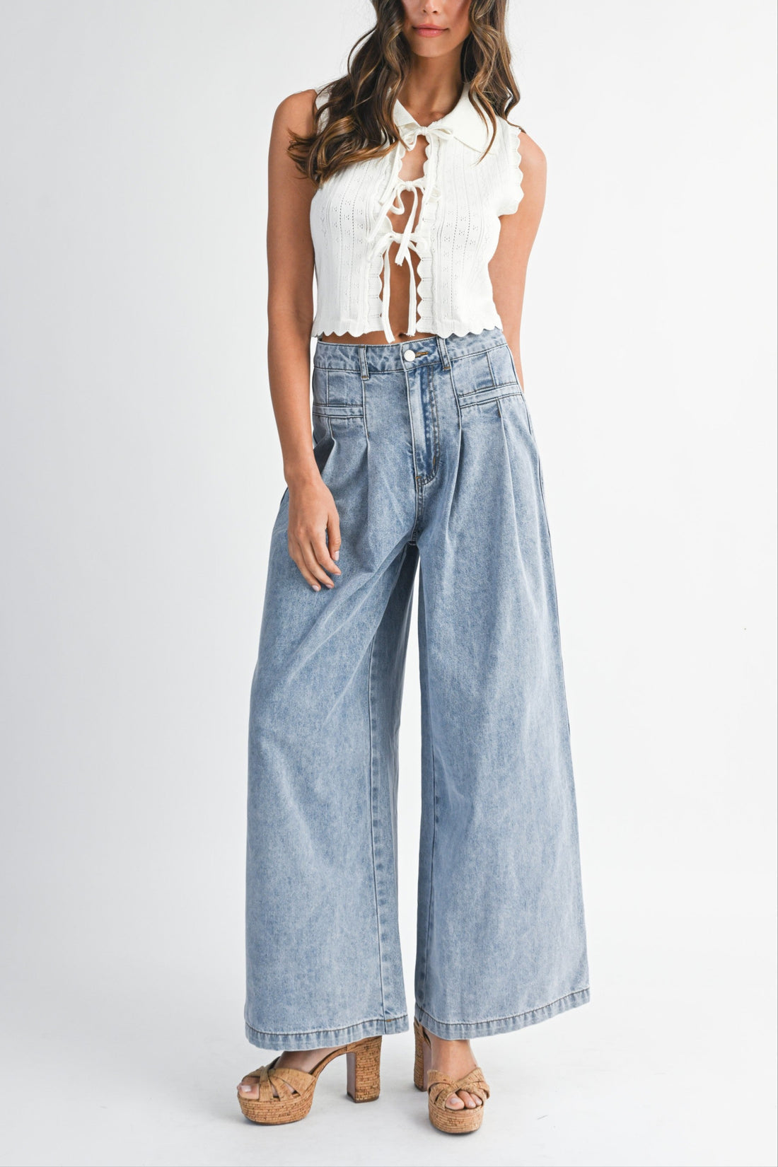 High-Waisted Pleated Wide-Leg Jeans