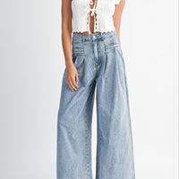 High-Waisted Pleated Wide-Leg Jeans