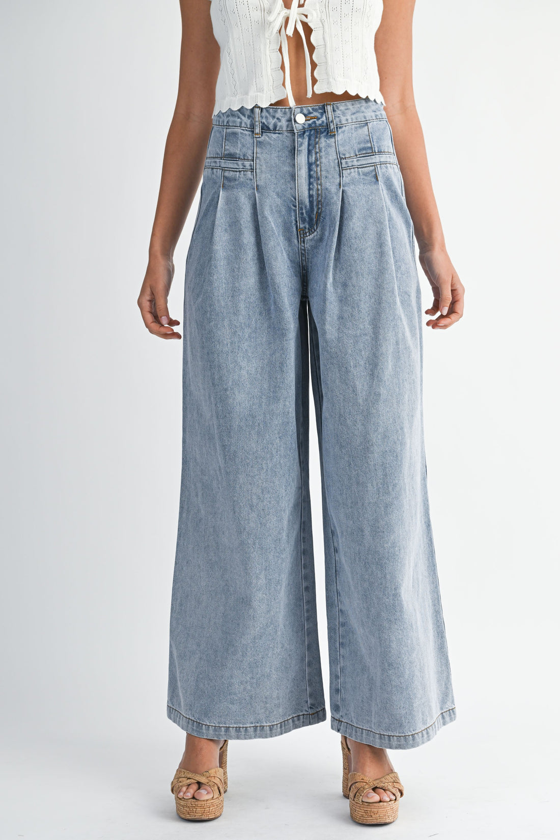 High-Waisted Pleated Wide-Leg Jeans