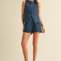 Structured Denim Vest & Shorts Set