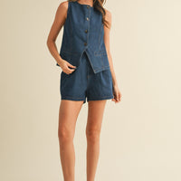 Structured Denim Vest & Shorts Set