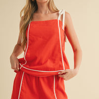 Colorblock Piped Tank & Shorts Set