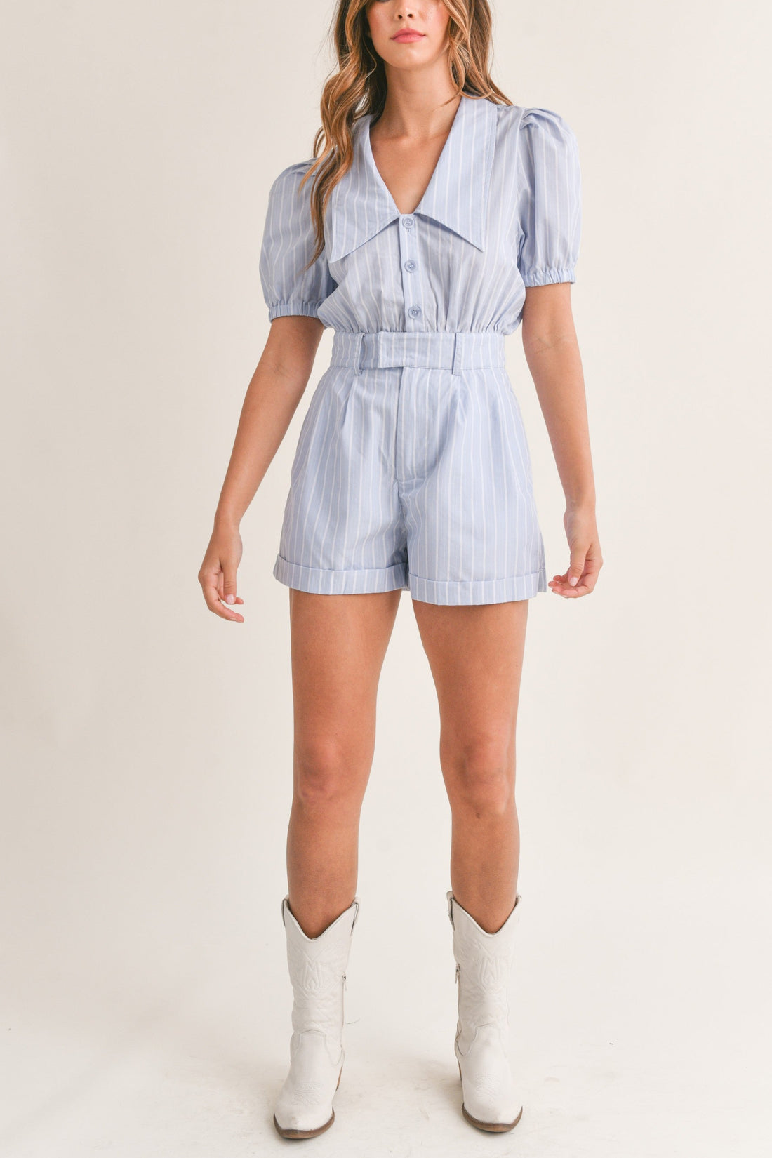 Striped Cute Collared Romper