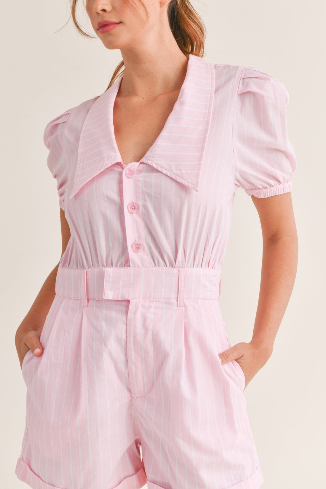 Striped Cute Collared Romper