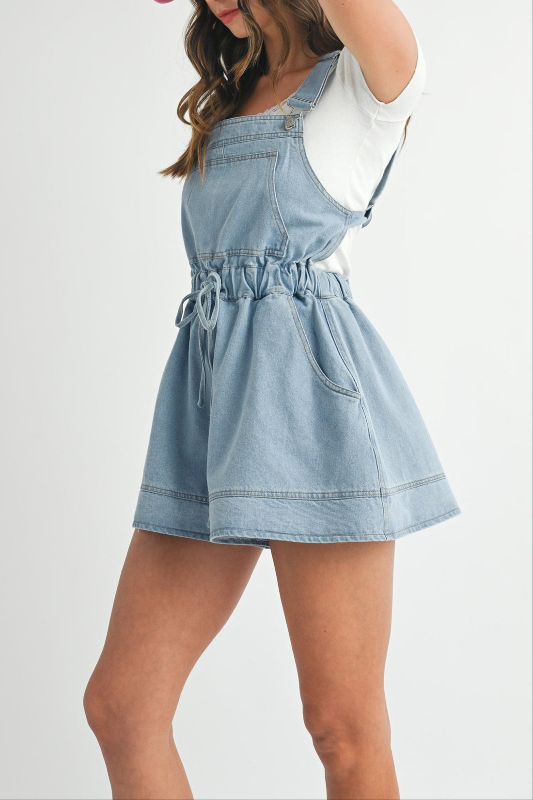 Denim Drawstring Overall Romper