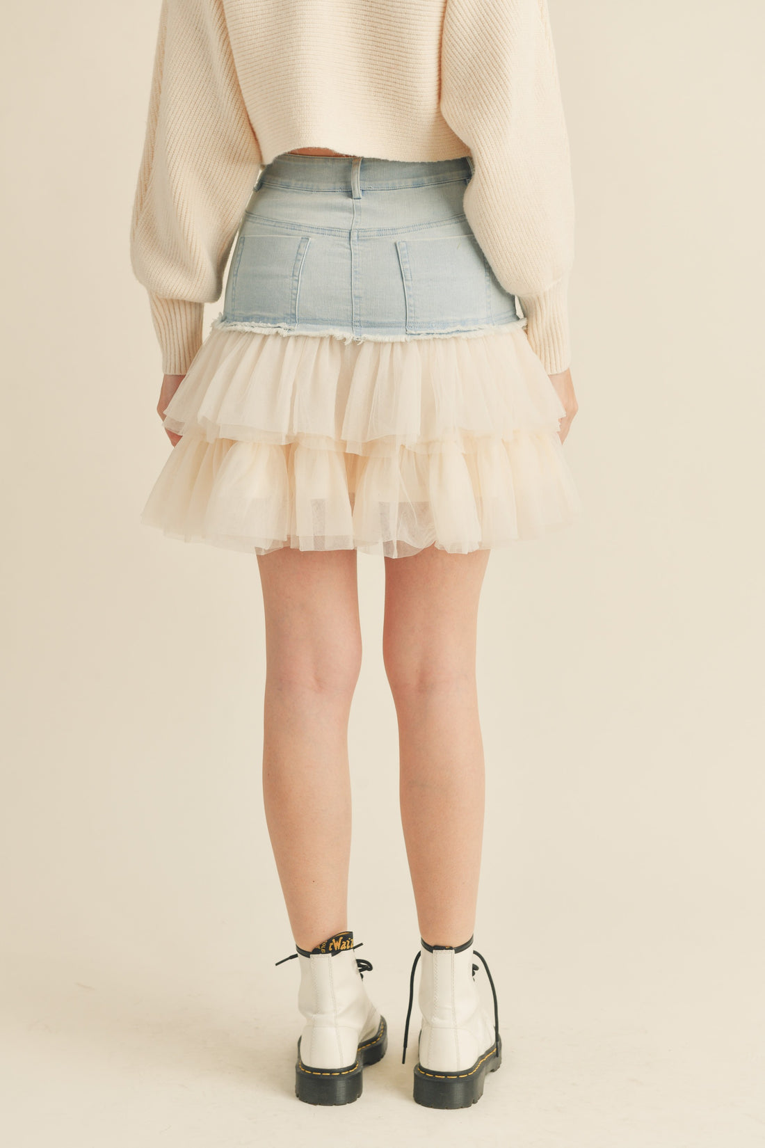 Denim Mini Skirt with Tulle