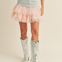 Denim Mini Skirt with Tulle