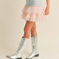 Denim Mini Skirt with Tulle