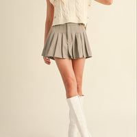 Contrast Waist band Pleated Mini Skirt