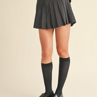 Contrast Waist band Pleated Mini Skirt