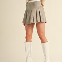 Contrast Waist band Pleated Mini Skirt