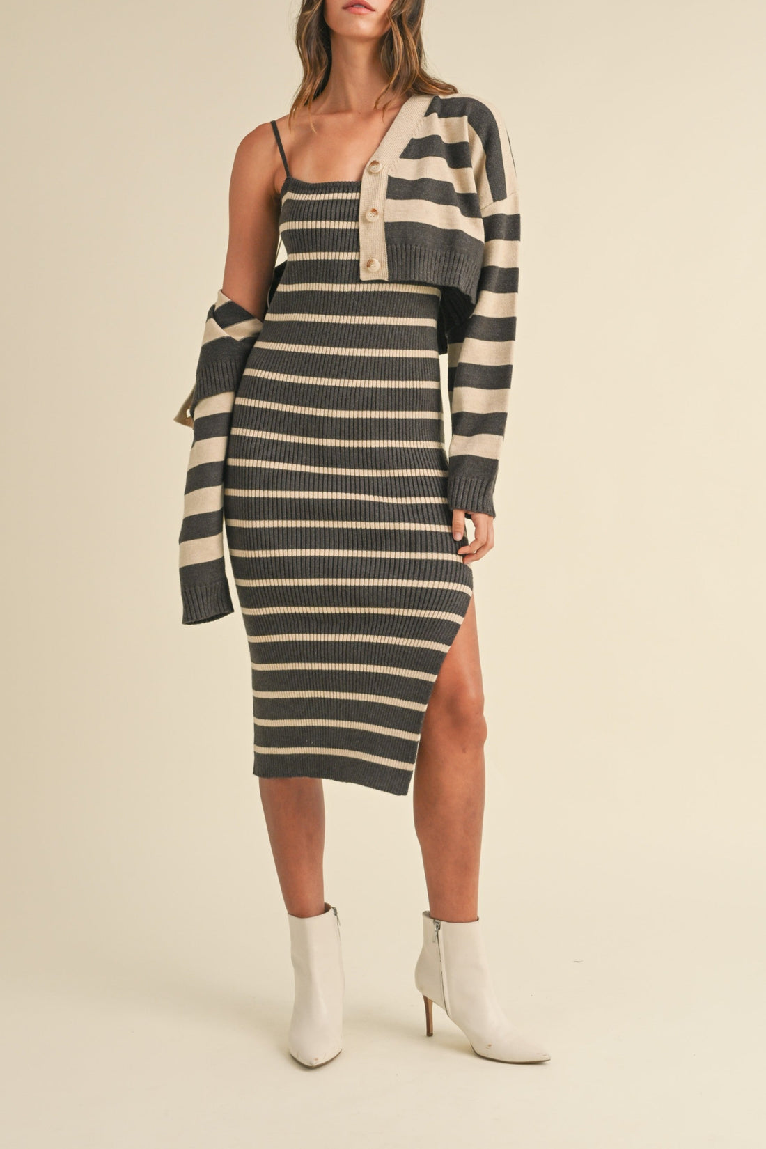Bodycon Midi Dress and Crop Cardigan Set