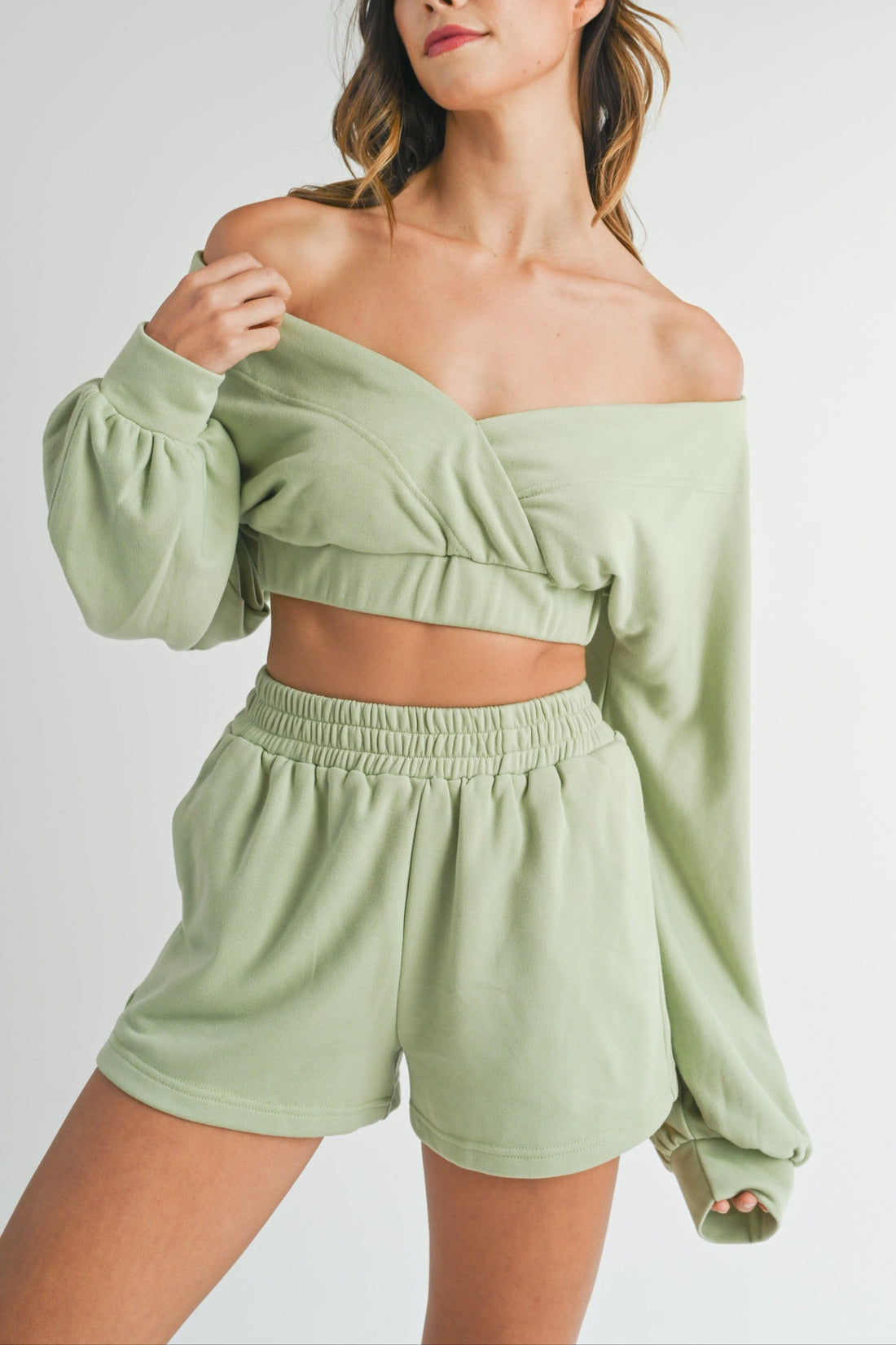 Off Shoulder Crop Top & Shorts Set