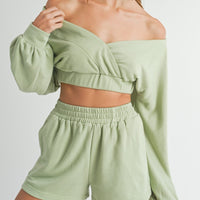 Off Shoulder Crop Top & Shorts Set