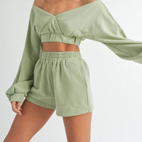 Off Shoulder Crop Top & Shorts Set
