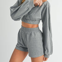 Off Shoulder Crop Top & Shorts Set