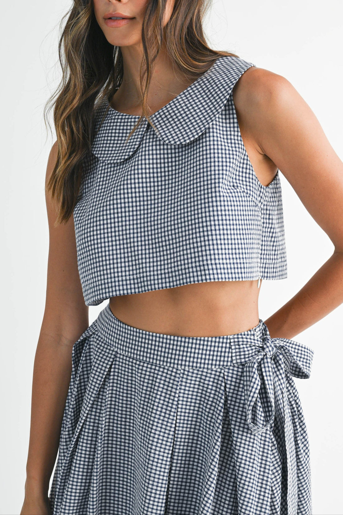 Gingham Cute Collar Crop Top & Maxi Skirt Set