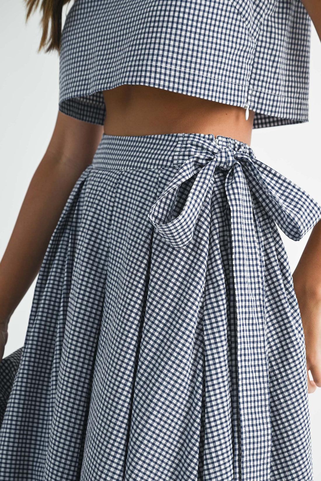 Gingham Cute Collar Crop Top & Maxi Skirt Set