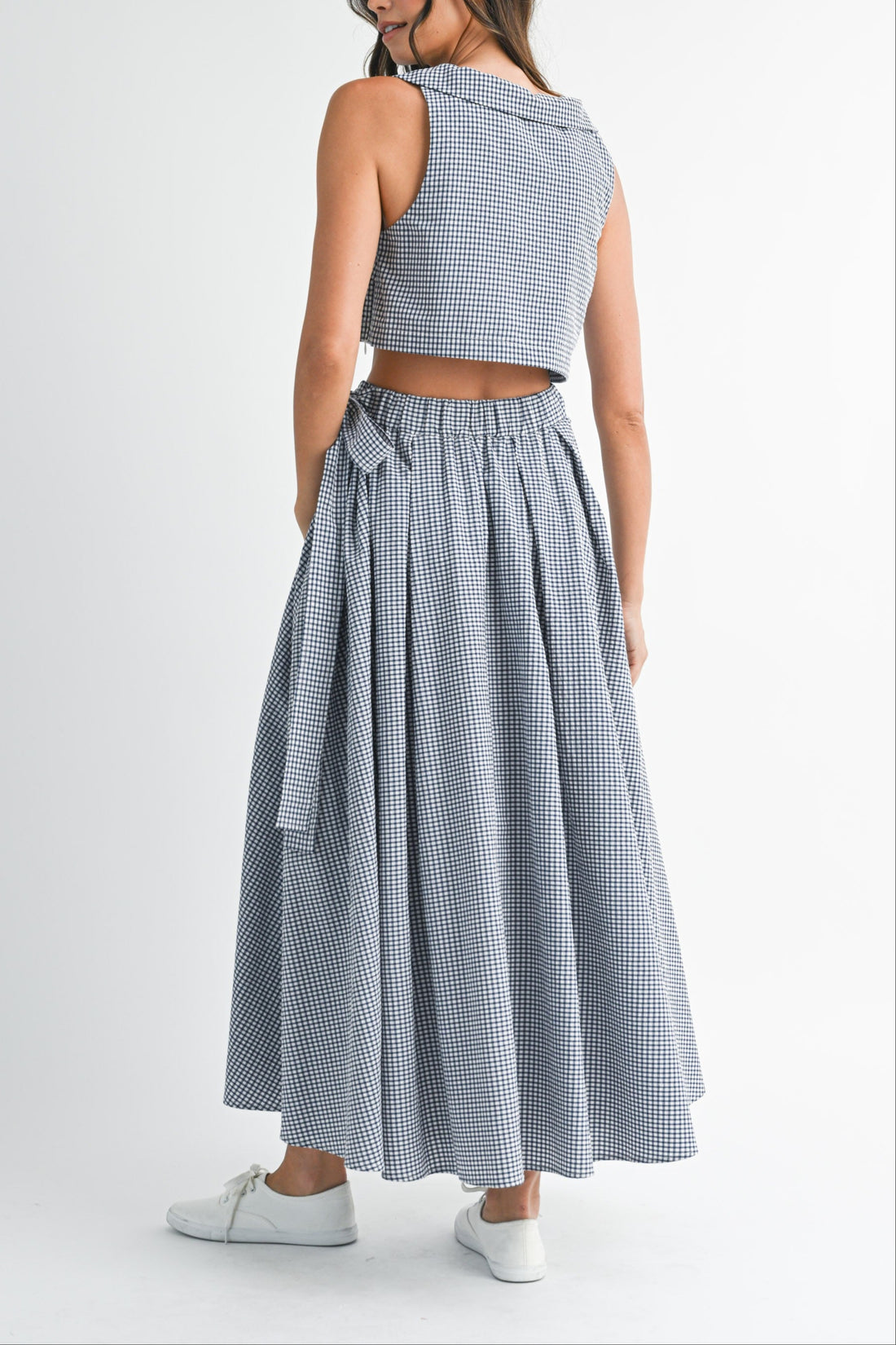 Gingham Cute Collar Crop Top & Maxi Skirt Set