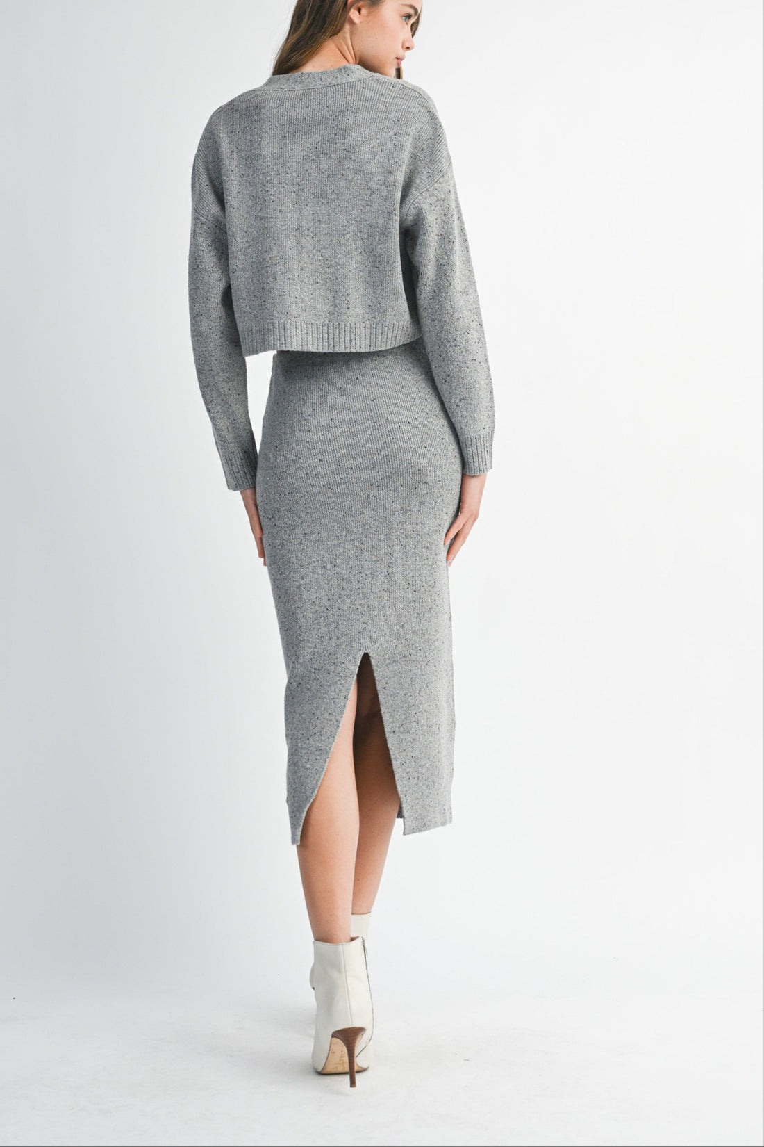 Knit Cropped Cardigan & Midi Skirt Set