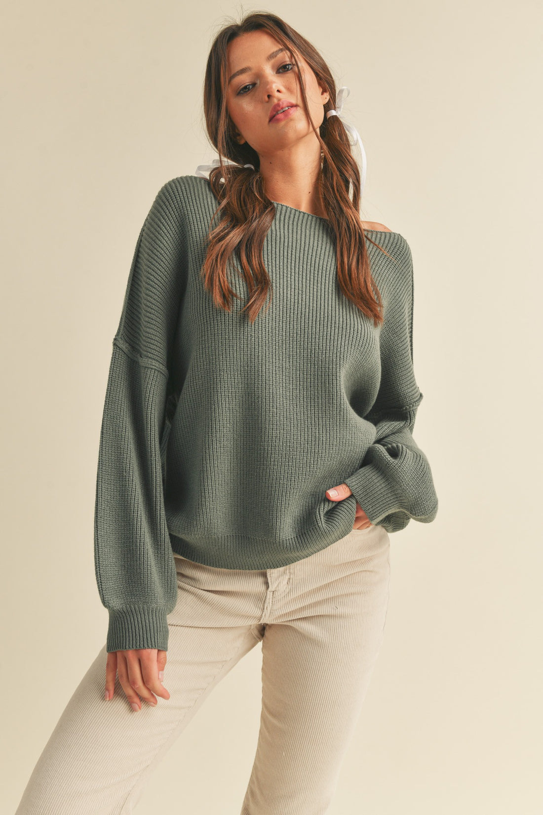 Boatneck Bubble Sleeve Sweater