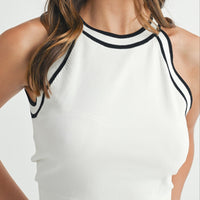 Halter Neck Contrast Knit Crop Top