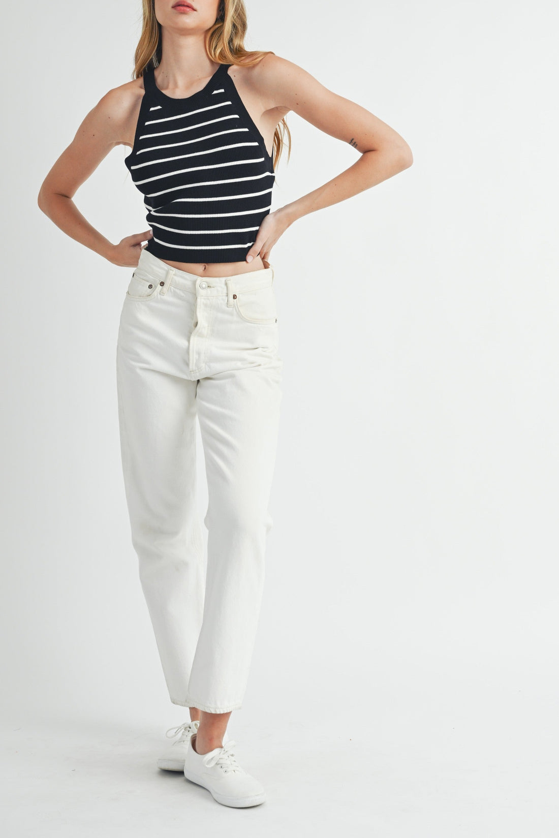Halter Neck Striped Knit Top