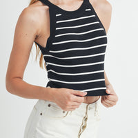 Halter Neck Striped Knit Top