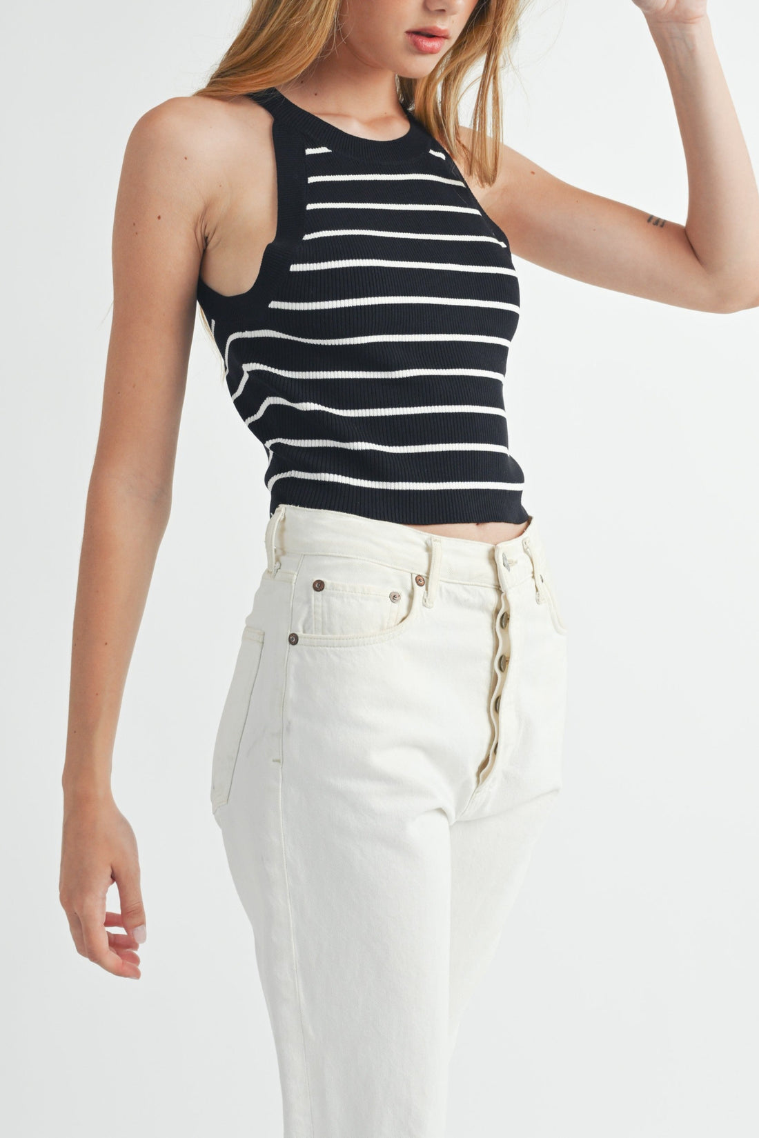 Halter Neck Striped Knit Top