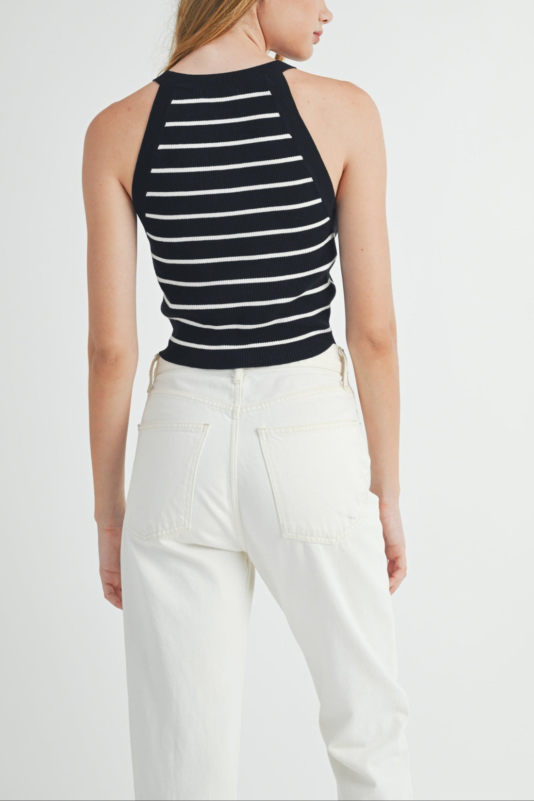 Halter Neck Striped Knit Top