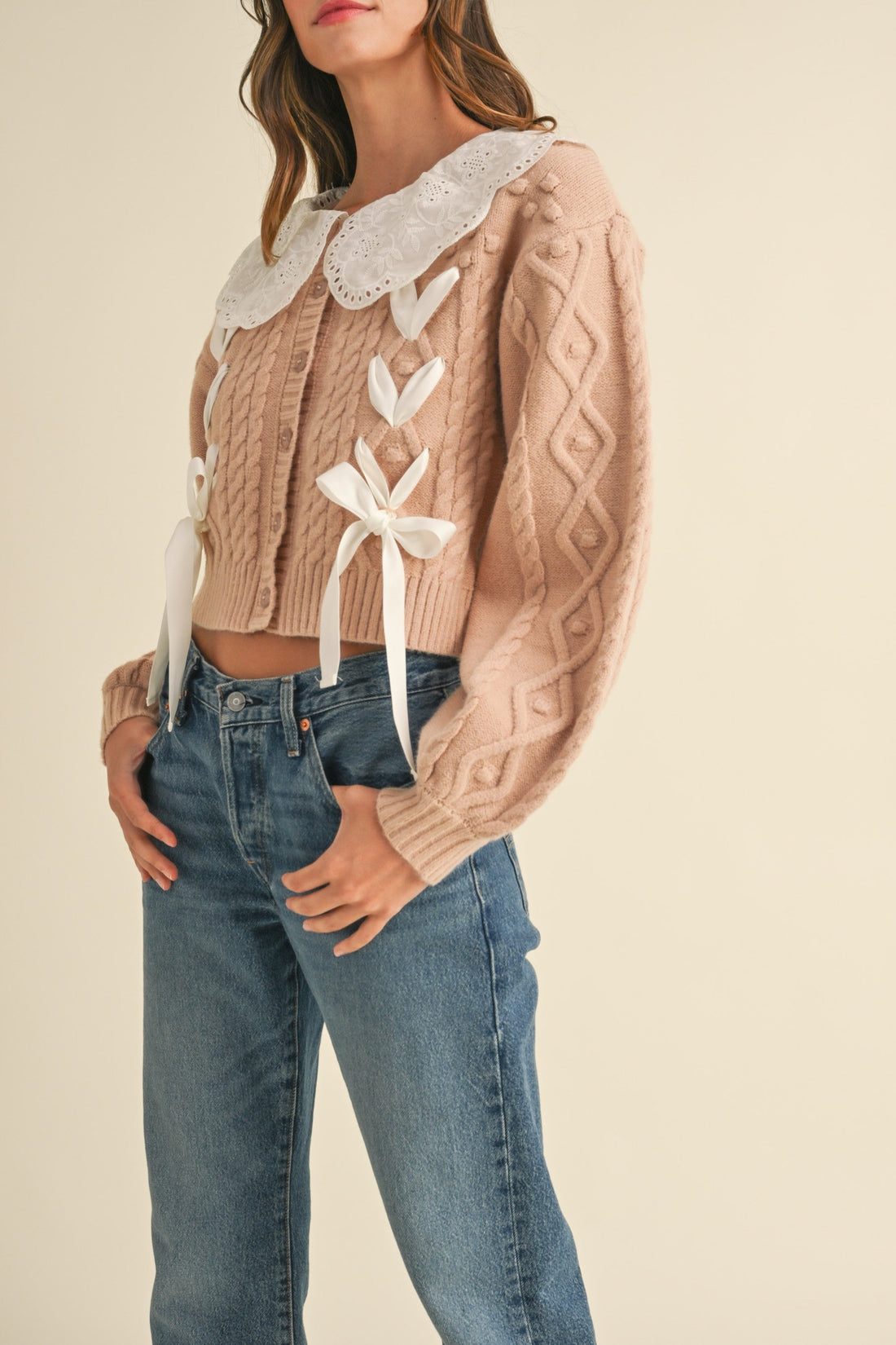 Lovely Collar Cable Knit Cardigan