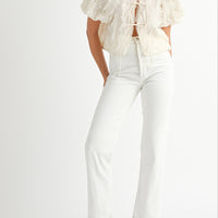 Textured Scallop Puff Sleeve Blouse Top