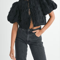 Textured Scallop Puff Sleeve Blouse Top