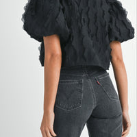 Textured Scallop Puff Sleeve Blouse Top