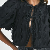 Textured Scallop Puff Sleeve Blouse Top