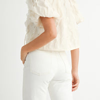 Textured Scallop Puff Sleeve Blouse Top